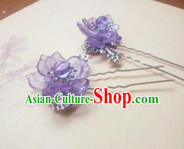 Traditional Chinese Ancient Classical Handmade Hair Accessories Palace Lady Purple Flower Hairpin, Hanfu Hair Stick Hair Fascinators Hairpins for Women