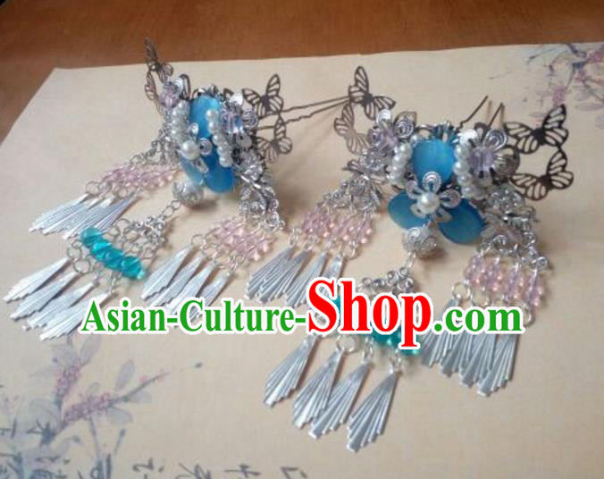 Traditional Chinese Ancient Classical Handmade Palace Lady Hairpin Hair Accessories, Hanfu Butterfly Tassel Hair Comb Hair Fascinators Hairpins for Women