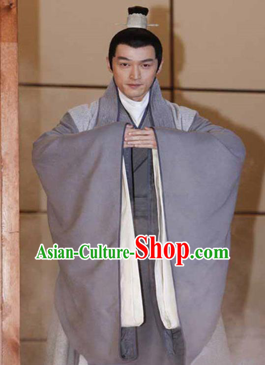 Traditional Chinese Ancient Scholar Costume, Chinese Han Dynasty Military Counsellor Hanfu Clothing for Men