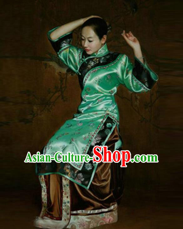 Traditional Ancient Chinese Republic of China Peeresses Costume Green Xiuhe Suit, Elegant Hanfu Clothing Chinese Qing Dynasty Nobility Dowager Clothing for Women