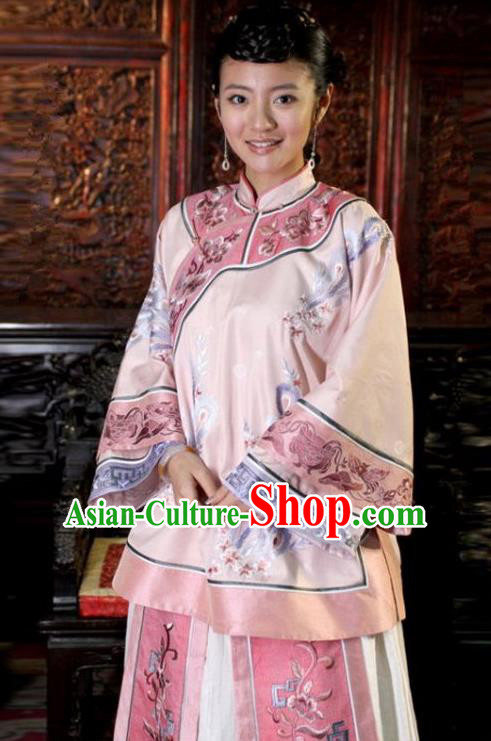 Traditional Ancient Chinese Republic of China Princess Costume Pink Xiuhe Suit, Elegant Hanfu Clothing Chinese Qing Dynasty Nobility Dowager Clothing for Women