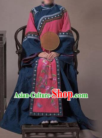 Traditional Ancient Chinese Republic of China Princess Costume Navy Xiuhe Suit, Elegant Hanfu Clothing Chinese Qing Dynasty Nobility Dowager Clothing for Women