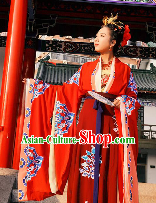 Traditional Chinese Tang Dynasty Imperial Empress Wedding Costume Complete Set, Elegant Hanfu Chinese Imperial Concubine Embroidered Clothing