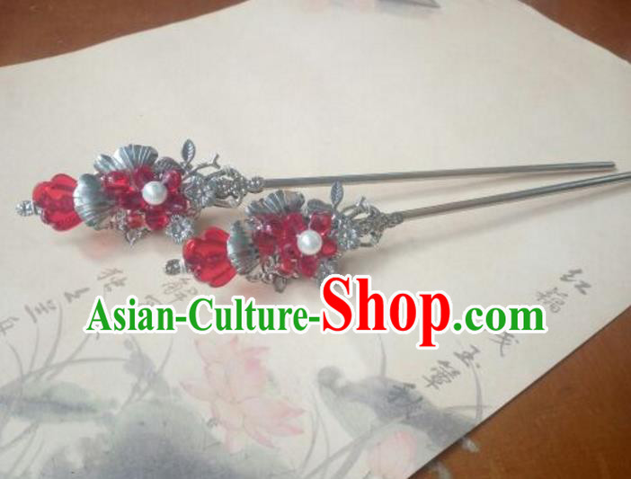 Traditional Handmade Chinese Ancient Classical Palace Lady Hair Accessories Hair Jewellery, Hair Fascinators Red Beads Hairpins for Women