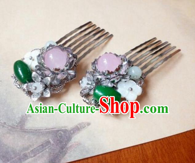 Traditional Handmade Chinese Ancient Classical Hanfu Hair Accessories Step Shake, Princess Hairpins Jade Hair Comb Headwear for Women