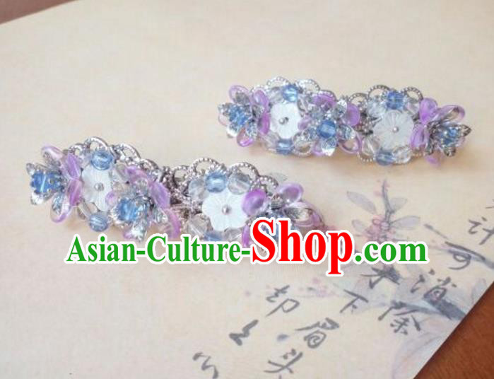 Traditional Handmade Chinese Ancient Classical Hanfu Hair Accessories Blue Oriental Cherry Hair Claw, Princess Hairpins Hair Stick Headwear for Women