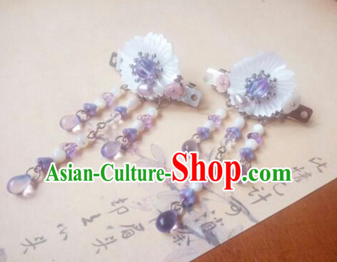 Traditional Handmade Chinese Ancient Classical Hanfu Hair Accessories Palace Lady Shell Flower Hair Claw, Princess Hairpins Hair Stick Headwear for Women