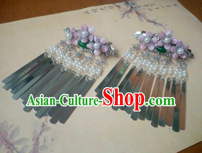 Traditional Handmade Chinese Ancient Classical Palace Lady Hair Accessories Hairpins Pink Flowers Tassel Hair Claw for Women