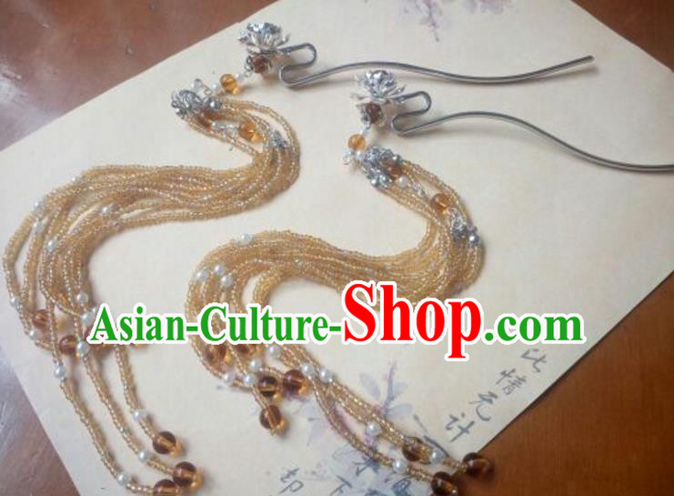 Traditional Handmade Chinese Ancient Classical Palace Lady Hair Accessories Hairpins Long Tassel Step Shake for Women