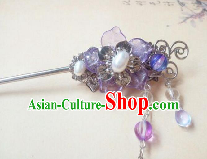 Traditional Handmade Chinese Ancient Classical Hair Accessories Hairpin Headwear Palace Lady Purple Hair Stick for Women