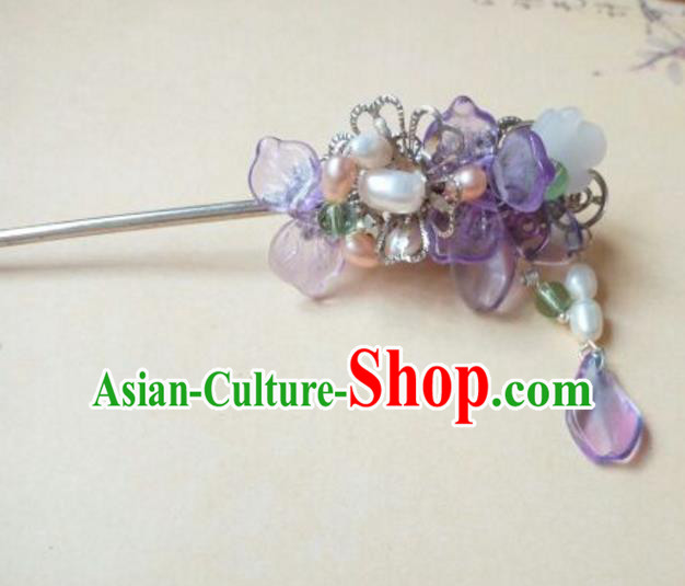 Traditional Handmade Chinese Ancient Classical Hair Accessories Coloured Glaze Hairpin Headwear Palace Lady Purple Hair Stick for Women