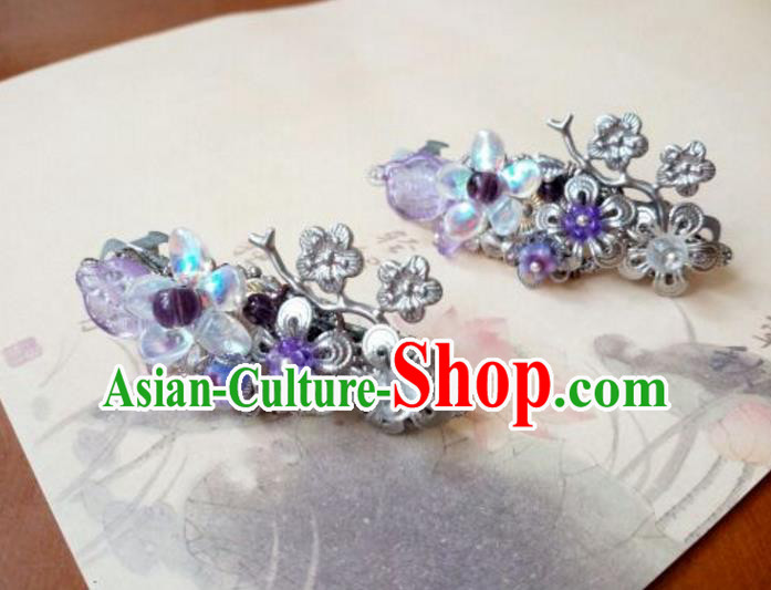 Traditional Handmade Chinese Ancient Classical Hair Accessories Coloured Glaze Purple Hair Claw for Women