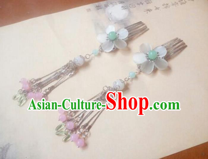 Traditional Handmade Chinese Ancient Classical Hair Accessories Hairpins Pink Tassel Hair Comb Headwear for Women