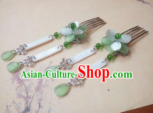 Traditional Handmade Chinese Ancient Classical Hanfu Hair Accessories, Princess Green Tassel Hairpins Hair Comb Headwear for Women