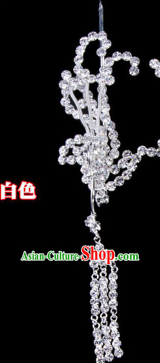 Traditional Beijing Opera Diva Hair Accessories Crystal Phoenix Head Ornaments Hairpins, Ancient Chinese Peking Opera Hua Tan Tassel Step Shake Hair Stick Headwear