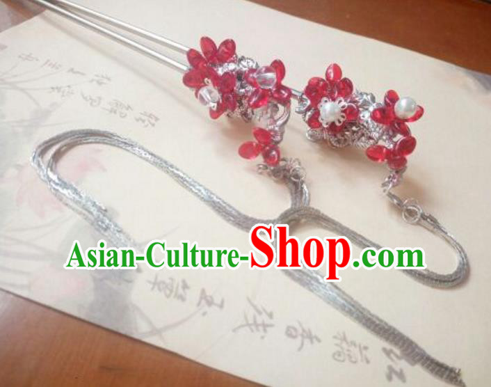 Traditional Handmade Chinese Ancient Classical Hanfu Hair Accessories Princess Palace Lady Tassel Red Hairpins Hair Stick for Women