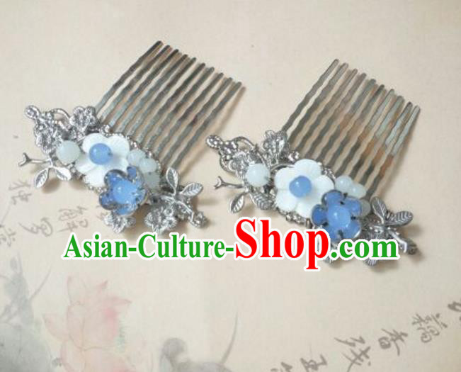 Traditional Handmade Chinese Ancient Classical Hanfu Hair Accessories Shell Flower Hair Comb, Princess Palace Lady Hairpins for Women