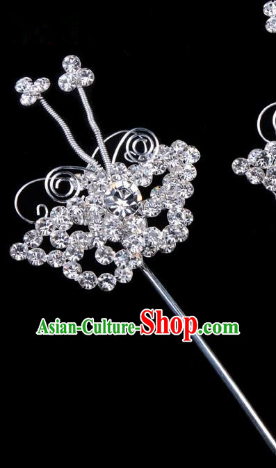 Traditional Beijing Opera Diva Hair Accessories Crystal Butterfly Head Ornaments Hairpins, Ancient Chinese Peking Opera Hua Tan Hair Stick Headwear