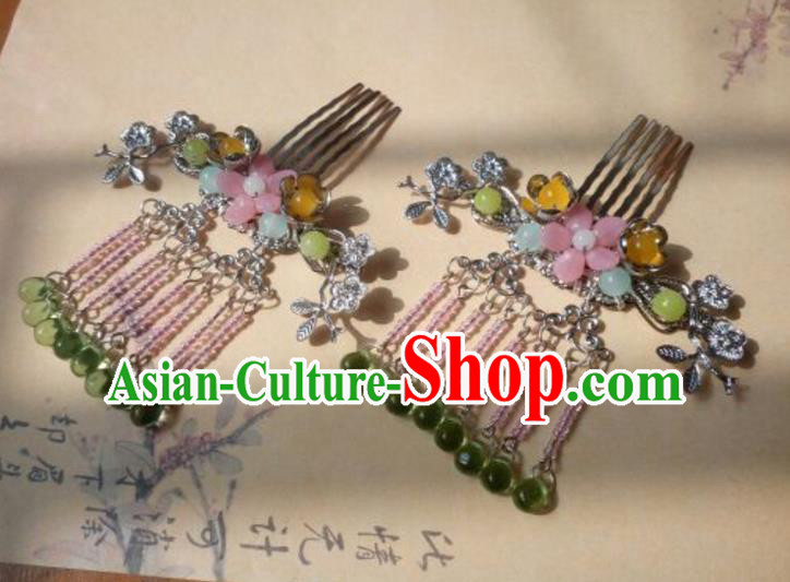 Traditional Handmade Chinese Ancient Classical Hanfu Hair Accessories Hairpins Tassel Hair Comb, Princess Headpiece Palace Lady Step Shake Hair Stick for Women