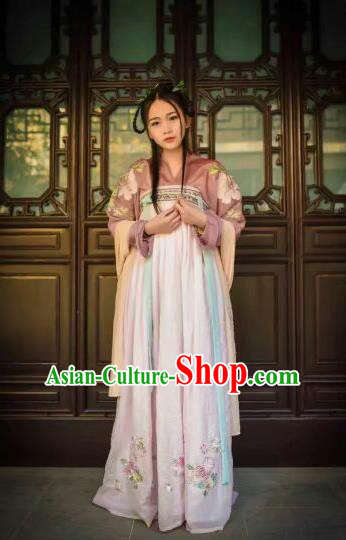 Traditional Ancient Chinese Imperial Princess Costume, Elegant Hanfu Clothing Chinese Tang Dynasty Palace Lady Embroidered Clothing for Women