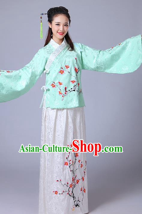 Traditional Asian Oriental China Costume Embroidery Wintersweet Blouse and Skirt Complete Set, Chinese Ming Dynasty Imperial Princess Embroidered Clothing for Women