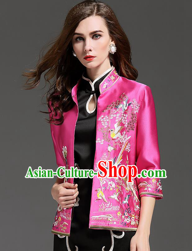 Traditional Top Grade Asian Chinese Costumes Classical Embroidery Pink Short Coat, China National Upper Outer Garment Embroidered Jacket for Women