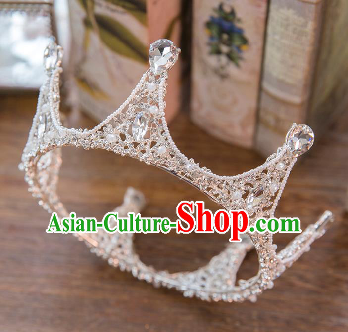 Top Grade Handmade Classical Hair Accessories Baroque Style Princess Crystal Royal Crown Round Hair Clasp Headwear for Women