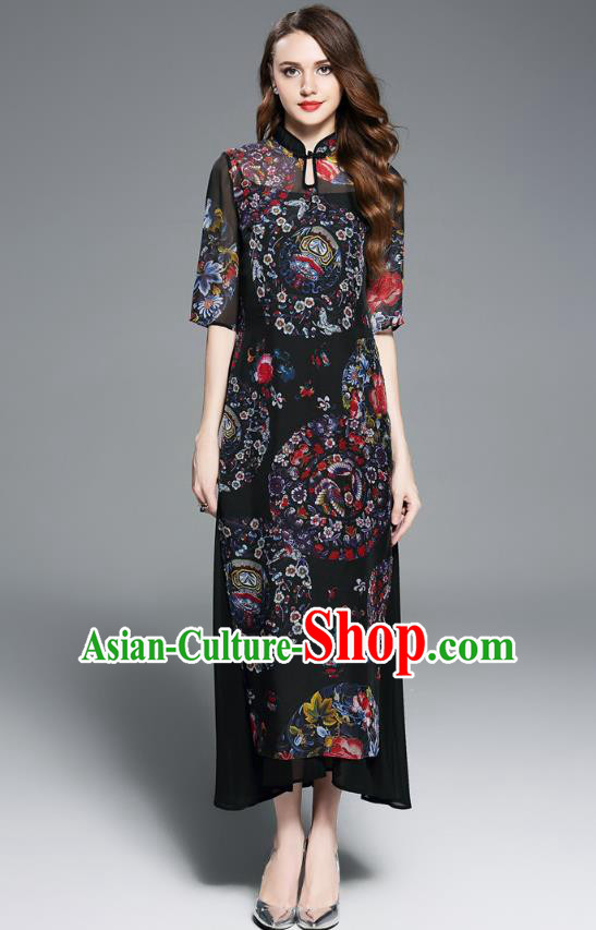 Asian Chinese Oriental Costumes Classical Printing Cheongsam, Traditional China National Chirpaur Tang Suit Qipao Dress for Women