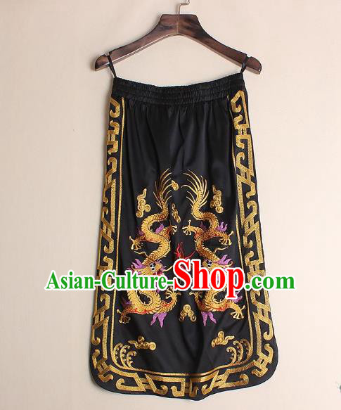 Asian Chinese Oriental Costumes Classical Embroidery Dragons Black Skirts, Traditional China National Chirpaur Tang Suit Bust Skirt for Women