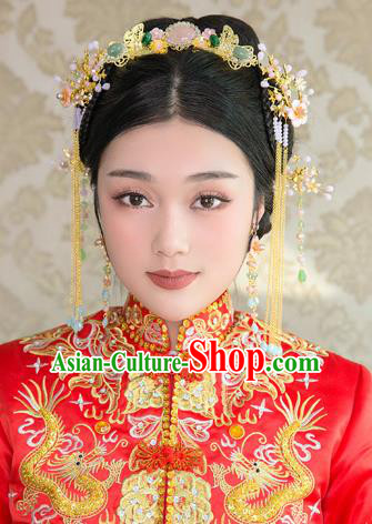 Aisan Chinese Handmade Classical Hair Accessories Phoenix Coronet Complete Set, China Xiuhe Suit Hairpins Wedding Headwear for Women