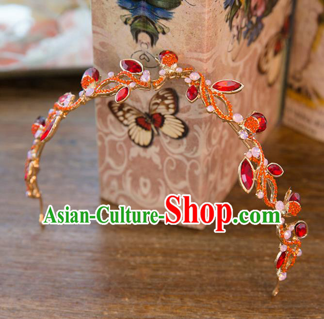 Top Grade Handmade Classical Hair Accessories Baroque Style Princess Red Crystal Hair Clasp Headwear for Women