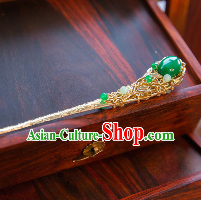 Aisan Chinese Handmade Classical Hanfu Jewelry Accessories Green Hair Clip, China Xiuhe Suit Hairpins Wedding Headwear for Women