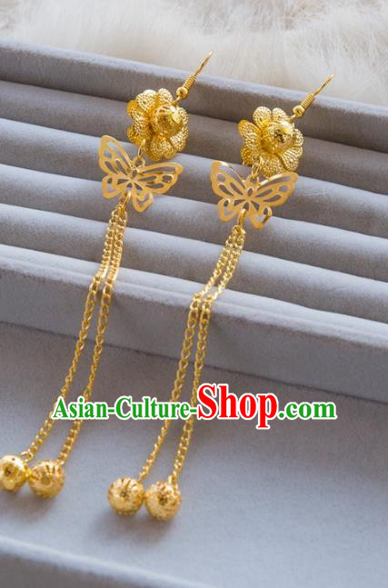 Top Grade Handmade Classical Jewelry Accessories Hanfu Wedding Earrings Bride Golden Butterfly Eardrop Women