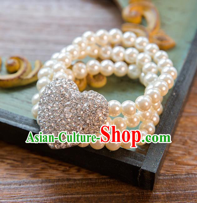 Top Grade Handmade Classical Jewelry Accessories Wedding Pearls Crystal Bracelets Bride Pearls Chain Bracelet for Women