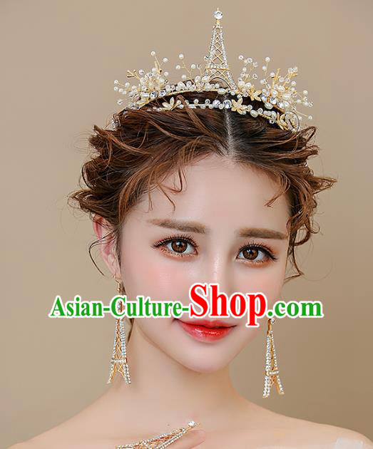 Top Grade Handmade Classical Hair Accessories Baroque Style Princess Crystal Tower Royal Crown Hair Clasp and Earrings Headwear for Women