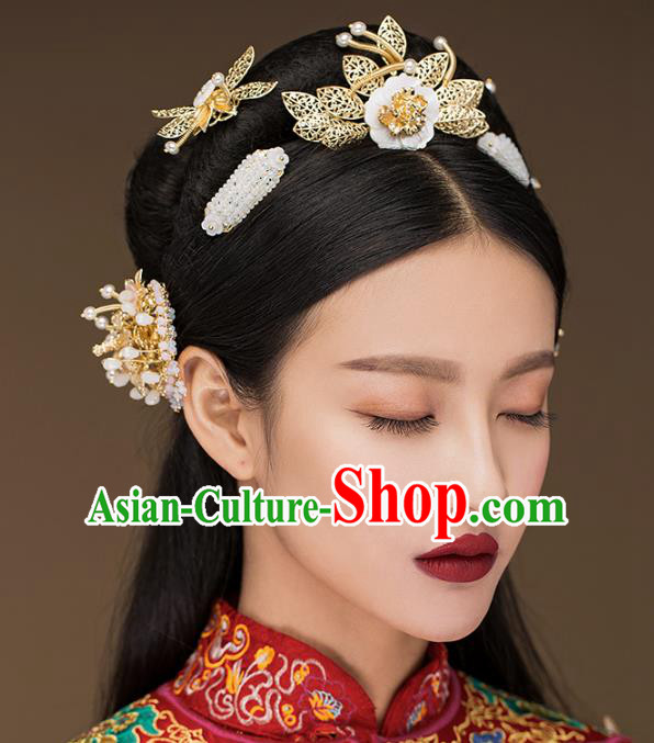 Aisan Chinese Handmade Classical Hair Accessories Hair Comb Complete Set, China Xiuhe Suit Hairpins Wedding Headwear for Women