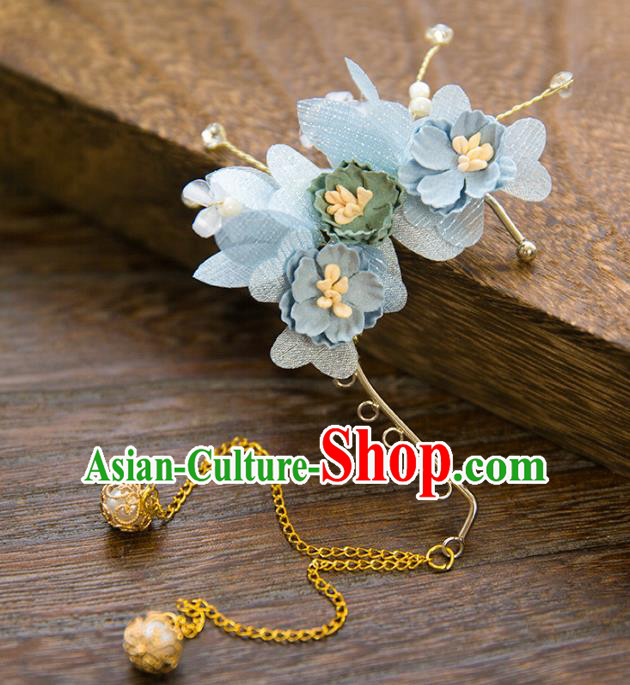 Top Grade Handmade Classical Hair Accessories Blue Flowers Earrings, Chinese Princess Tassel Eardrop for Women