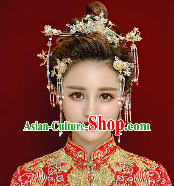 Aisan Chinese Handmade Classical Hair Accessories Hair Comb Complete Set, China Xiuhe Suit Hairpins Wedding Headwear for Women