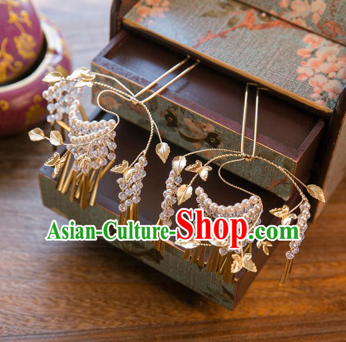 Aisan Chinese Handmade Classical Hair Accessories Tassel Step Shake, China Xiuhe Suit Hairpins Wedding Headwear for Women
