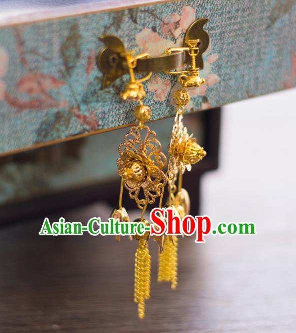Top Grade Handmade Classical Chinese Wedding Accessories Hanfu Golden Earrings Headwear for Women