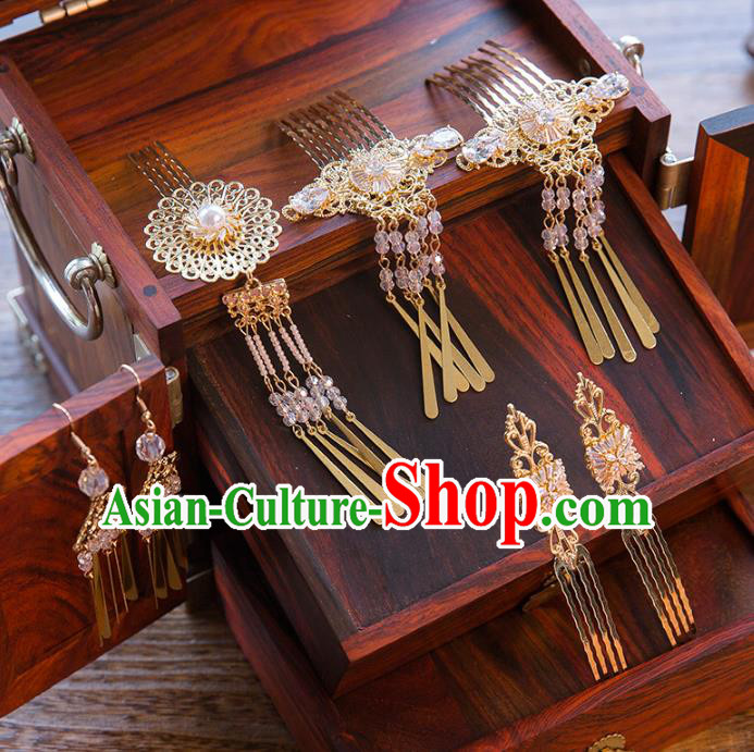 Aisan Chinese Handmade Classical Hair Accessories Hanfu Hair Comb Step Shake, China Xiuhe Suit Hairpins Wedding Headwear for Women