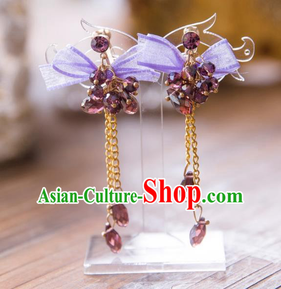 Top Grade Handmade Classical Jewelry Accessories, Baroque Style Princess Purple Crystal Tassel Earrings Headwear for Women