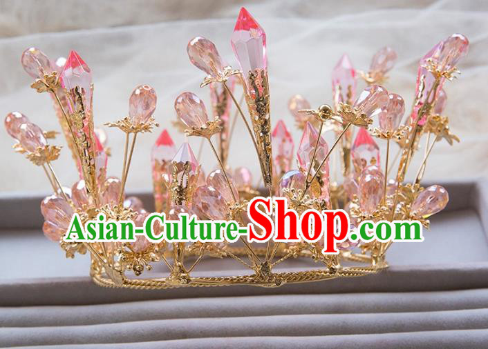 Top Grade Handmade Classical Hair Jewelry Accessories Royal Crown, Baroque Style Princess Pink Crystal Headwear for Women