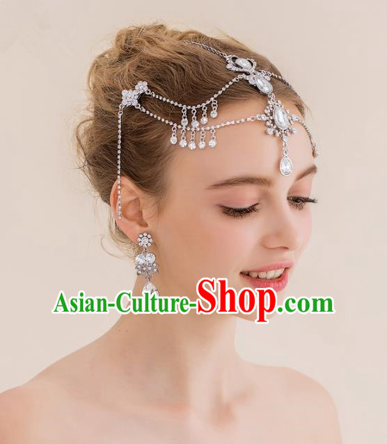 Top Grade Handmade Classical Hair Accessories Forehead Ornament, Baroque Style Princess Crystal Hair Clasp Headwear for Women