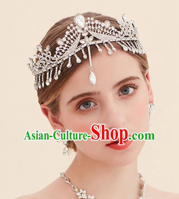 Top Grade Handmade Classical Hair Accessories Forehead Ornament Royal Crown, Baroque Style Princess Crystal Hair Clasp Headwear for Women