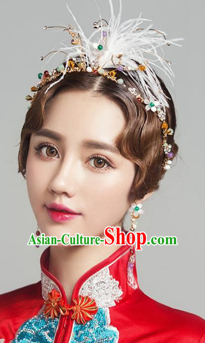 Top Grade Handmade Classical Hair Accessories Feather Hair Clasp, Baroque Style Princess Headband Headwear for Women