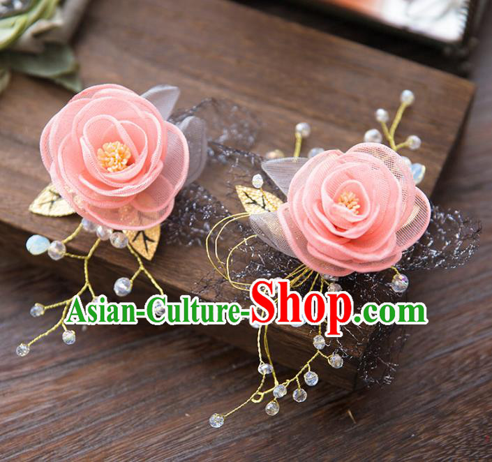 Top Grade Handmade Classical Hair Accessories Baroque Style Princess Pink Flower Hair Clasp Headwear for Women