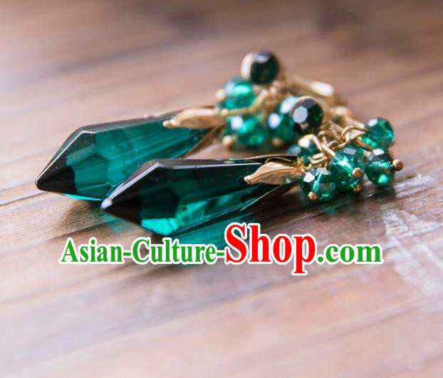 Top Grade Handmade Classical Hair Accessories Baroque Tassel Earrings, Princess Green Crystal Eardrop for Women
