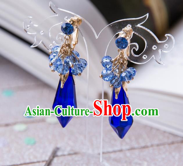 Top Grade Handmade Classical Hair Accessories Baroque Tassel Earrings, Princess Blue Crystal Eardrop for Women