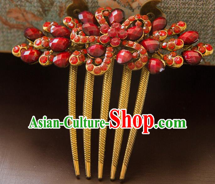 Aisan Chinese Handmade Classical Hair Accessories Bride Red Hair Comb, China Xiuhe Suit Hairpins Wedding Headwear for Women